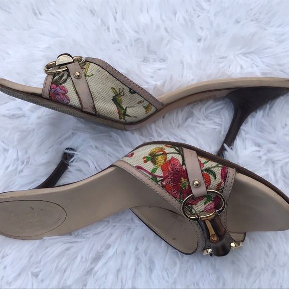 Gucci Shoes - Gucci Women Shoes Heel Flora Canvas Leather Bamboo